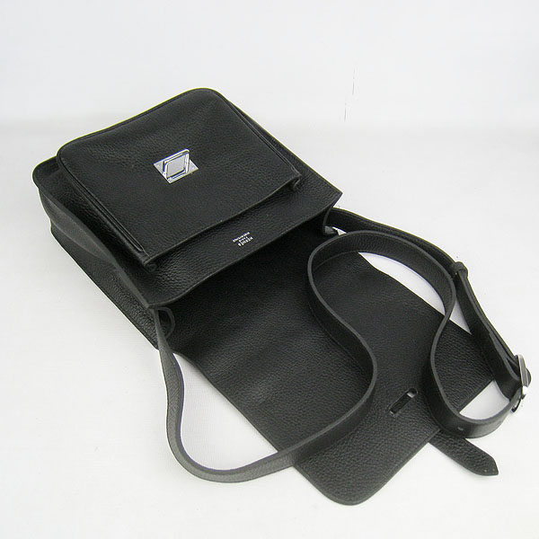 7A Hermes Handbag Hermes Togo Leather Messenger Bag Black h2811 Replica - Click Image to Close